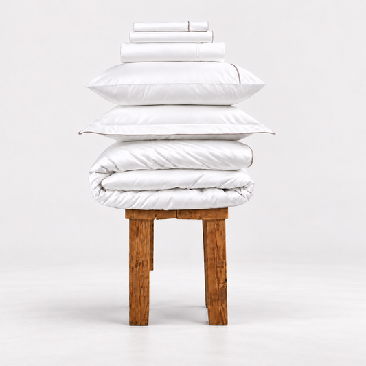 800 Thread Count Egyptian Cotton Duke of Bliss LUXE Bedding Set - Brilliant White with Simply Taupe Accent
