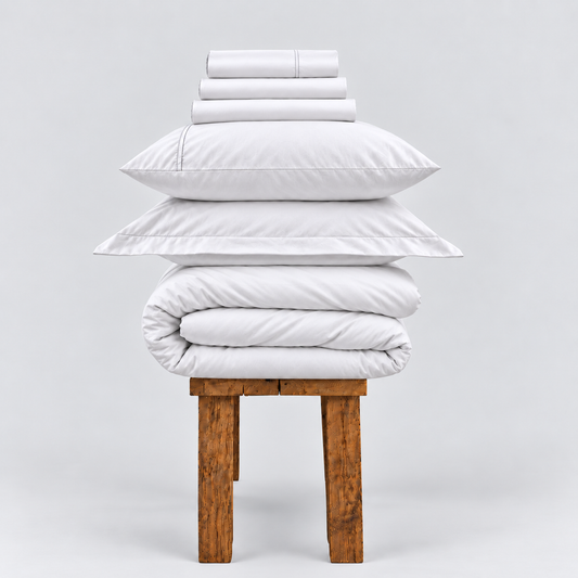 Percale Grand Splendour 100% Long Staple Cotton Bedding Set - Brilliant White