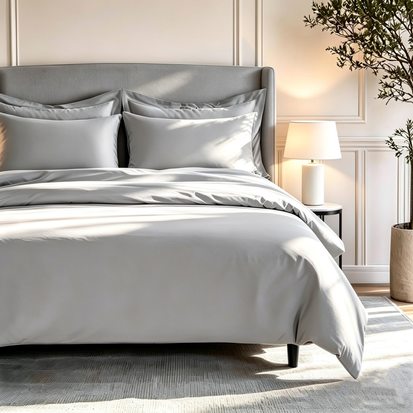 800 Thread Count Egyptian Cotton Grand Splendour Sateen Duvet Cover - Moonstone