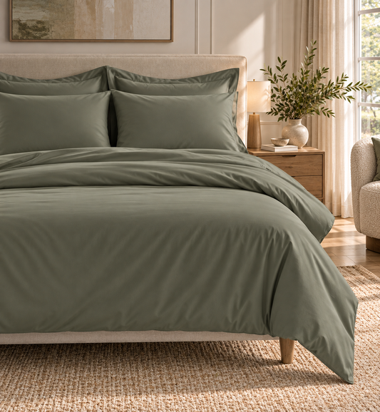 800 Thread Count Egyptian Cotton Grand Splendour Sateen Duvet Cover - Sage Green