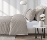 300 Thread Count Viscount of Bliss Percale  Duvet Cover - Simply Taupe with Brilliant White Accent