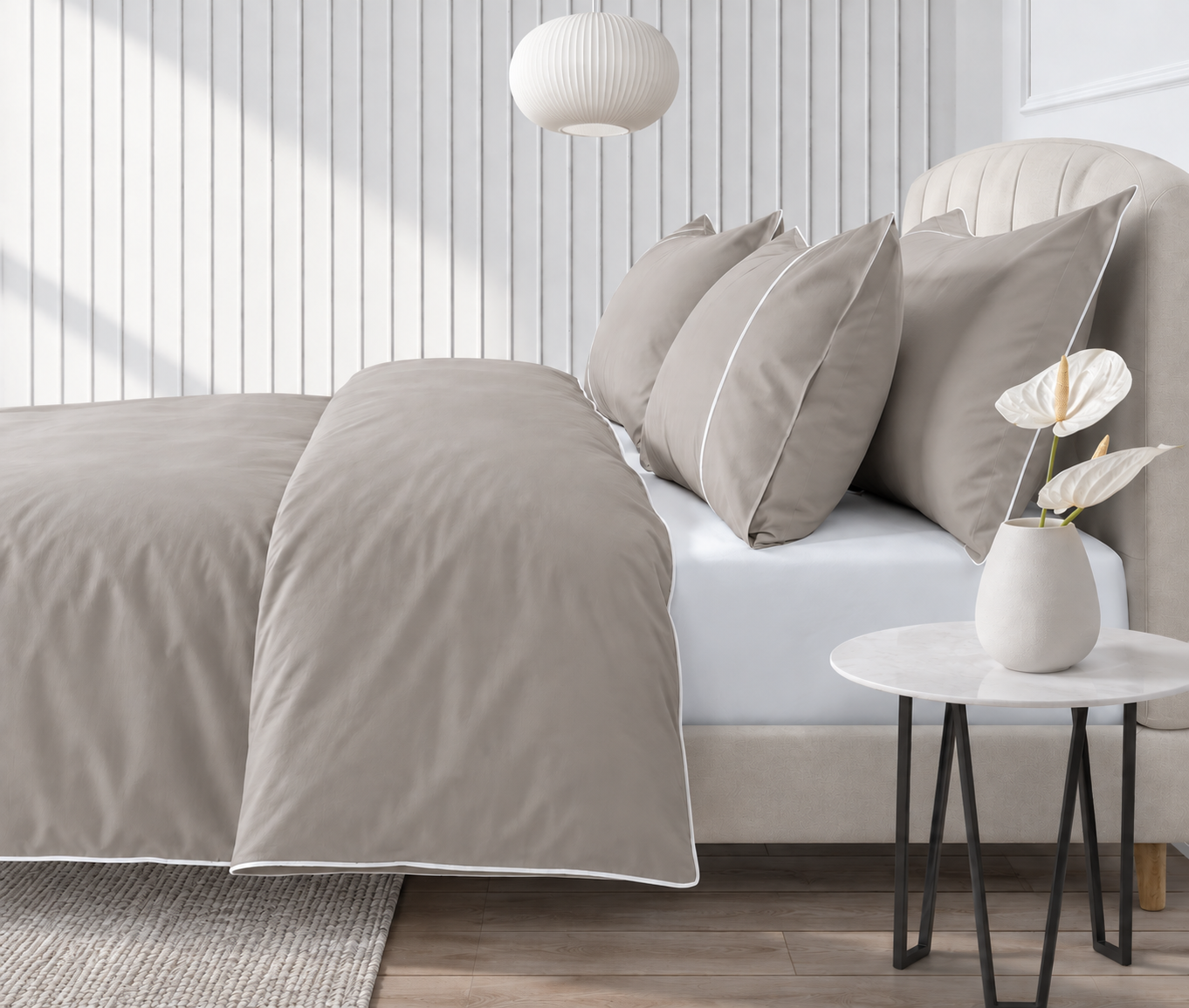300 Thread Count Viscount of Bliss Percale  Duvet Cover - Simply Taupe with Brilliant White Accent