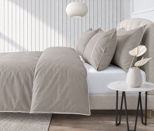300 Thread Count Viscount of Bliss Percale  Duvet Cover - Simply Taupe with Brilliant White Accent