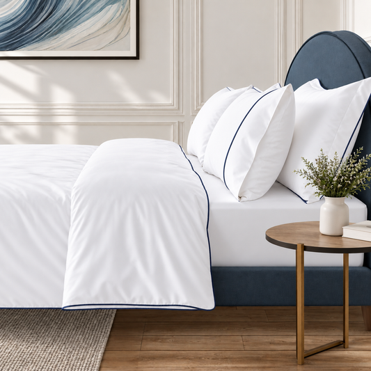 800 Thread Count Egyptian Cotton Duke of Bliss Lux Buttery Smooth Duvet Cover - Navy Peony Accent
