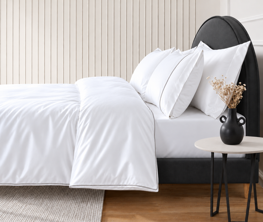 800 Thread Count Egyptian Cotton Duke of Bliss Lux Buttery Smooth Duvet Cover - Brilliant White with Simply Taupe Accent