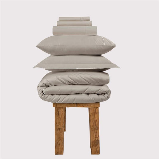 800 Thread Count Egyptian Cotton Duke of Bliss LUXE Bedding Set - Simply Taupe with White Accent
