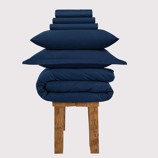 800 Thread Count Egyptian Cotton Grand Splendour Sateen Bedding Set - Navy Peony