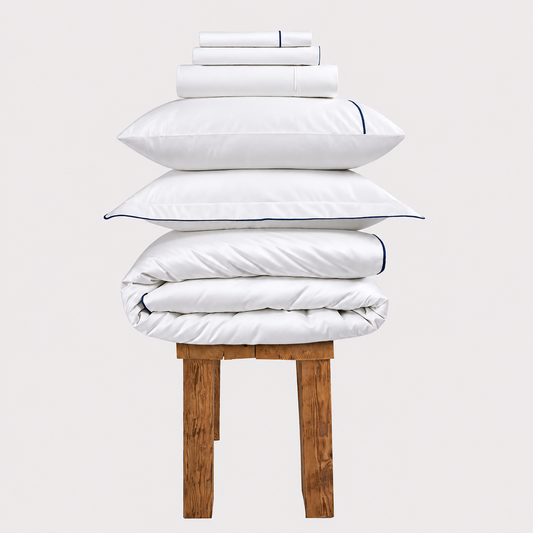 800 Thread Count Egyptian Cotton Duke of Bliss LUXE White Bedding Set - Navy Peony Accent
