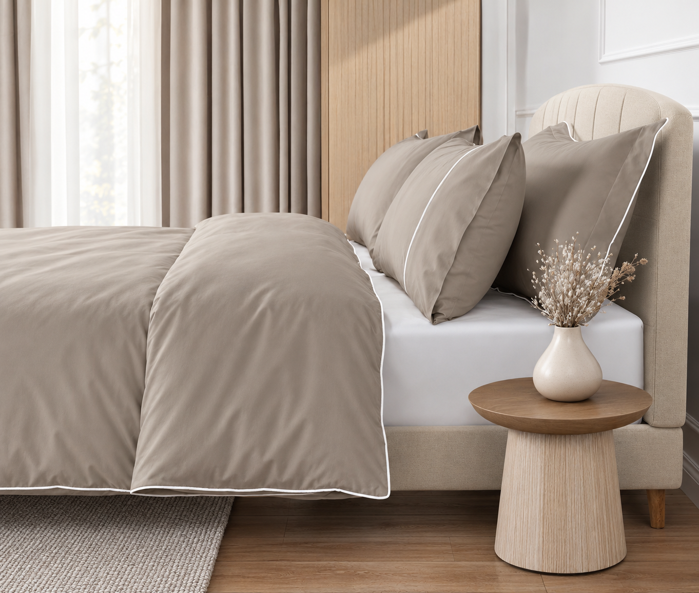 800 Thread Count Egyptian Cotton Duke of Bliss Lux Buttery Smooth Duvet Cover - Simply Taupe with White Accent