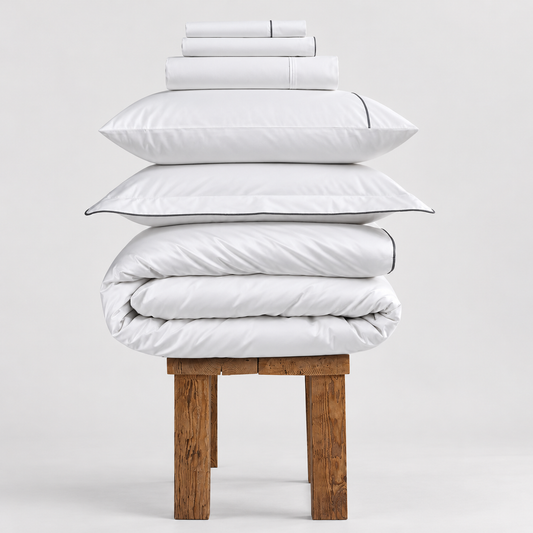 800 Thread Count Egyptian Cotton Duke of Bliss LUXE White Bedding Set - Graphite Grey Accent