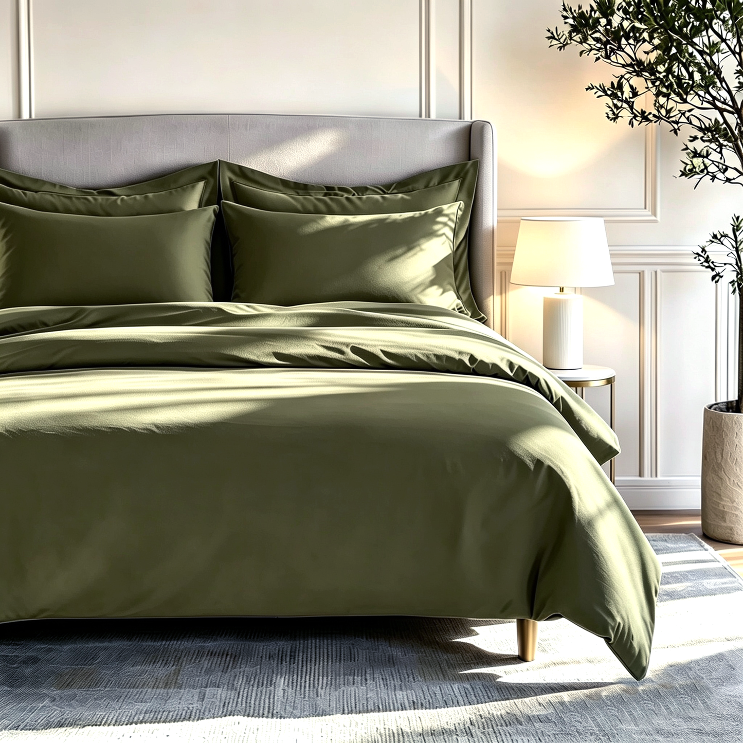 800 Thread Count Egyptian Cotton Grand Splendour Sateen Bedding Set - Olive