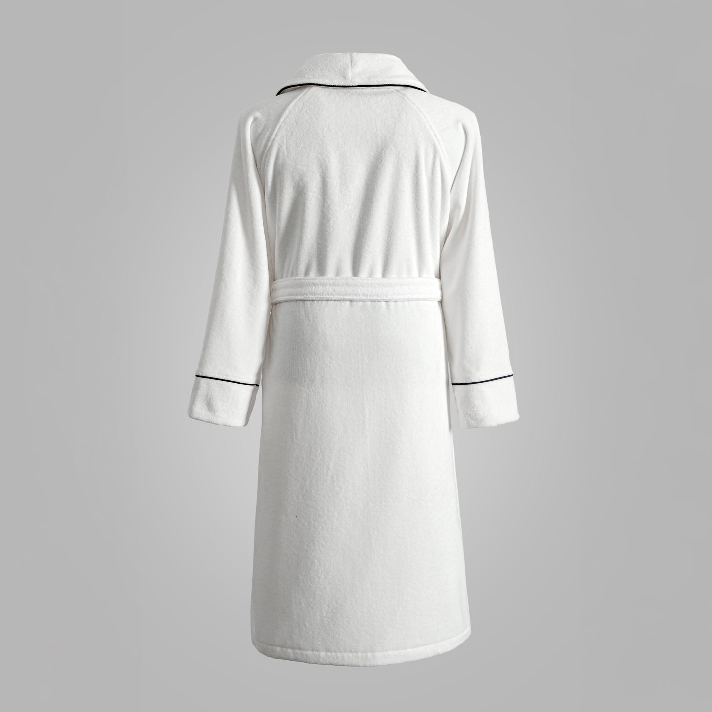 Harrow Cotton Bathrobe - White with Maritime Blue Pipping