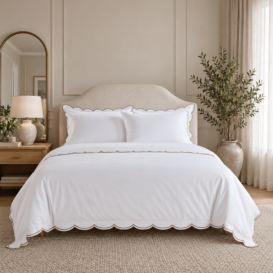 800 Thread Count Egyptian Cotton Sophie Bedding Set - Brilliant White and Olive Green