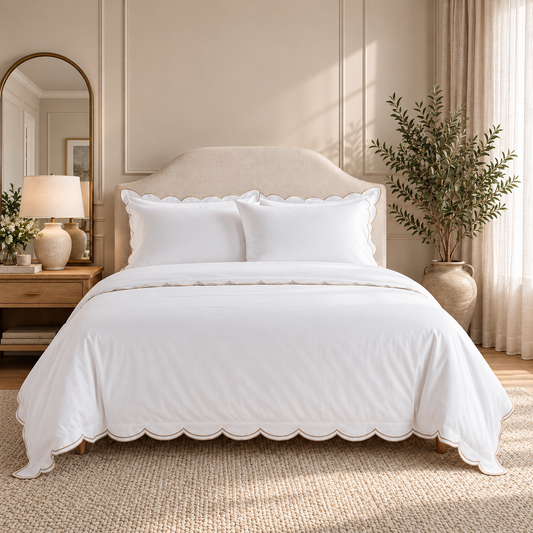 800 Thread Count Egyptian Cotton Sophie Bedding Set - Brilliant White and Bone