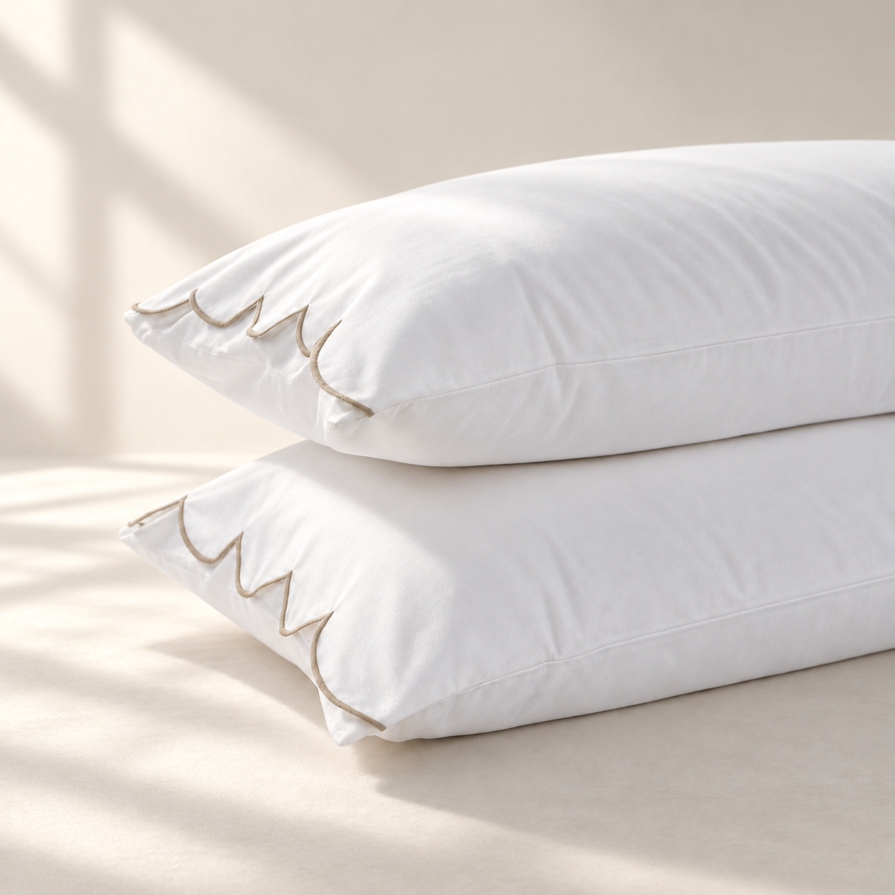 800 Thread Count Egyptian Cotton Sophie Bedding Set - Brilliant White and Bone