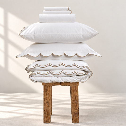 800 Thread Count Egyptian Cotton Sophie Bedding Set - Brilliant White and Bone