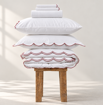 800 Thread Count Egyptian Cotton Sophie Bedding Set - Brilliant White and Dark Burgundy