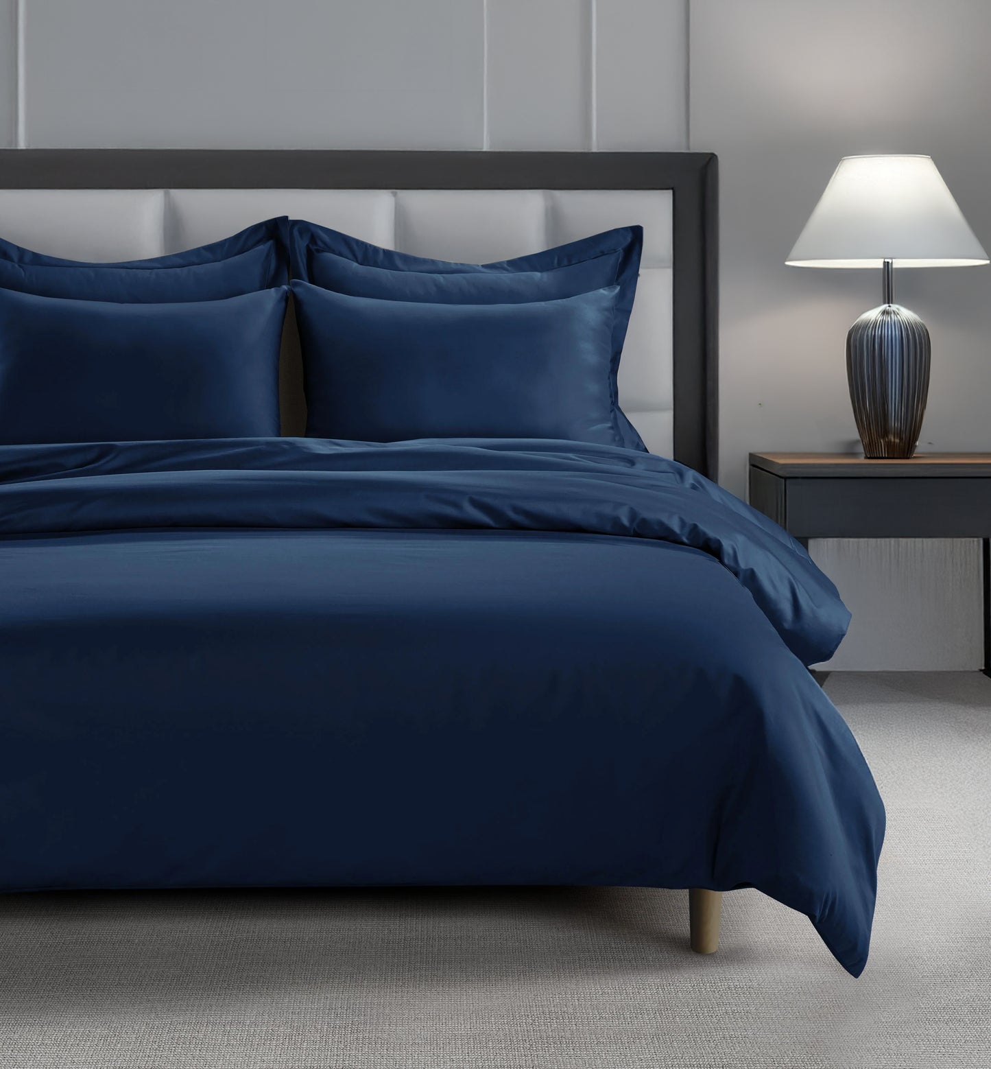 800 Thread Count Egyptian Cotton Grand Splendour Sateen Bedding Set - Navy Peony