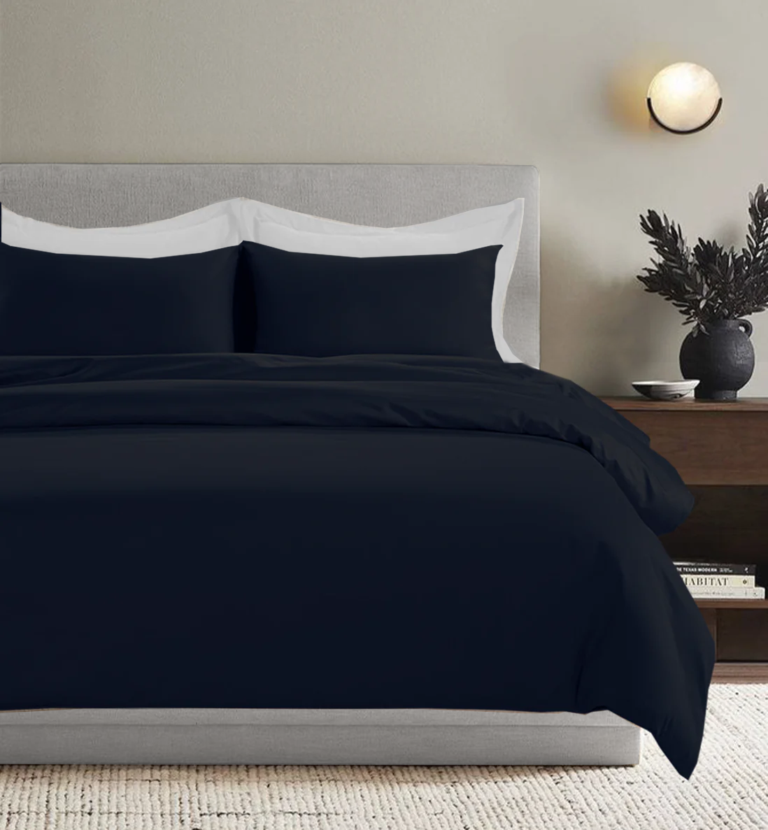 All Season Egyptian Giza Bedding Set - Navy & Brilliant White